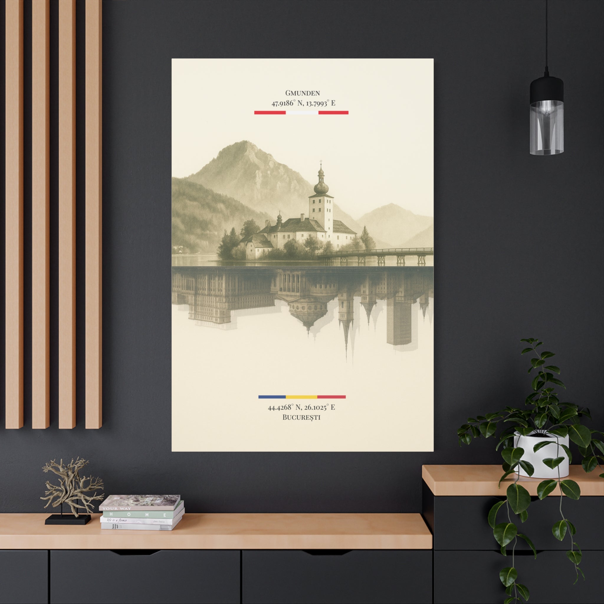 Vintage Sepia Gmunden Bukarest – Fine-Art Illustration | Heimatstadt Collection | Vertical Wall Art