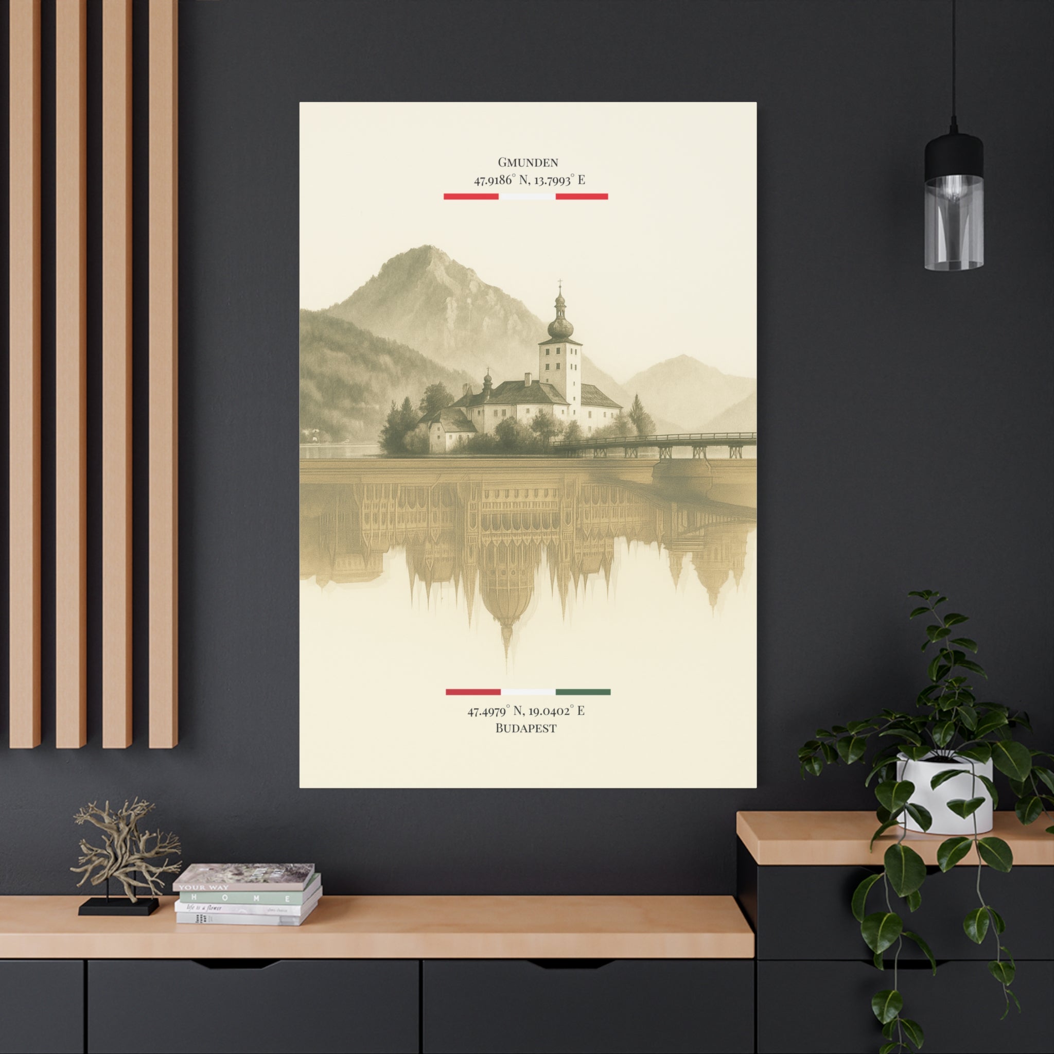 Vintage Sepia Gmunden Budapest – Fine-Art Illustration | Heimatstadt Collection | Vertical Wall Art