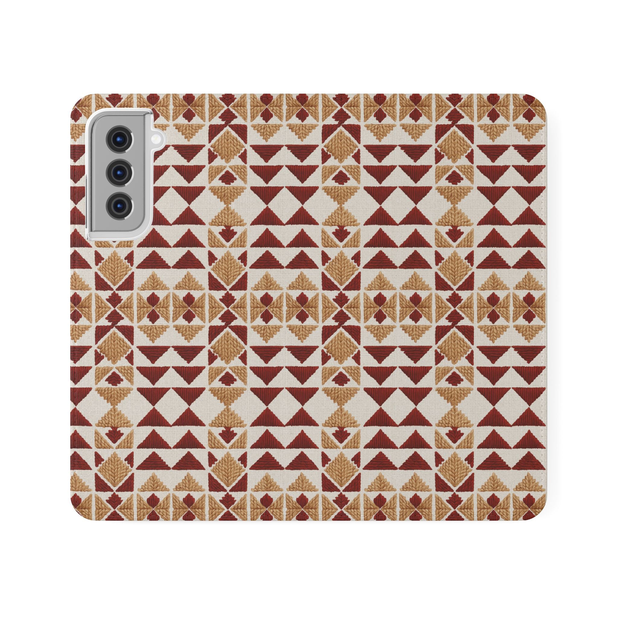 Munții în foc – Ediția II „Vârfuri și fire” | Husă din piele vegană inspirată de broderii (seria Samsung)