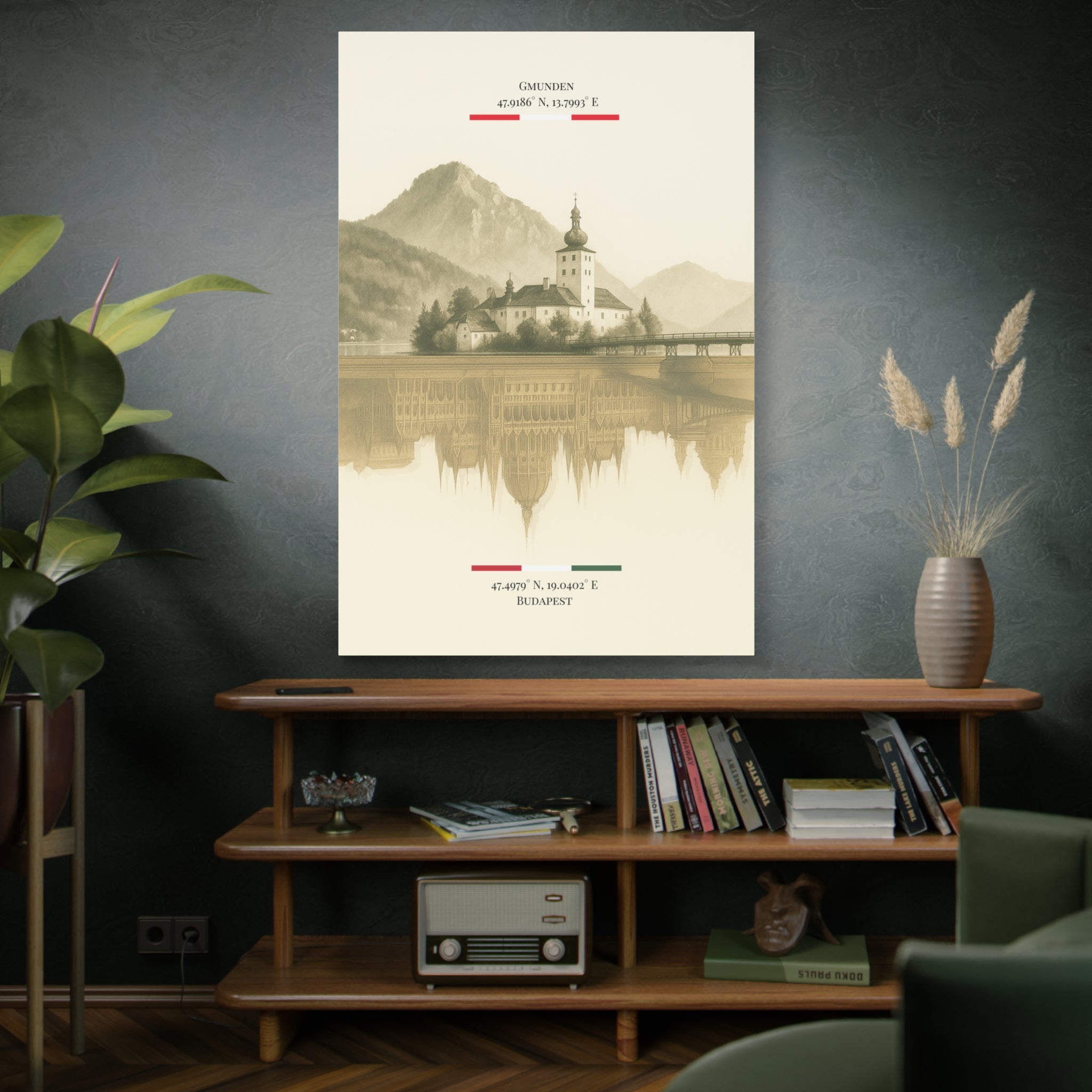 Vintage Sepia Gmunden Budapest – Fine-Art Illustration | Heimatstadt Collection | Vertical Wall Art