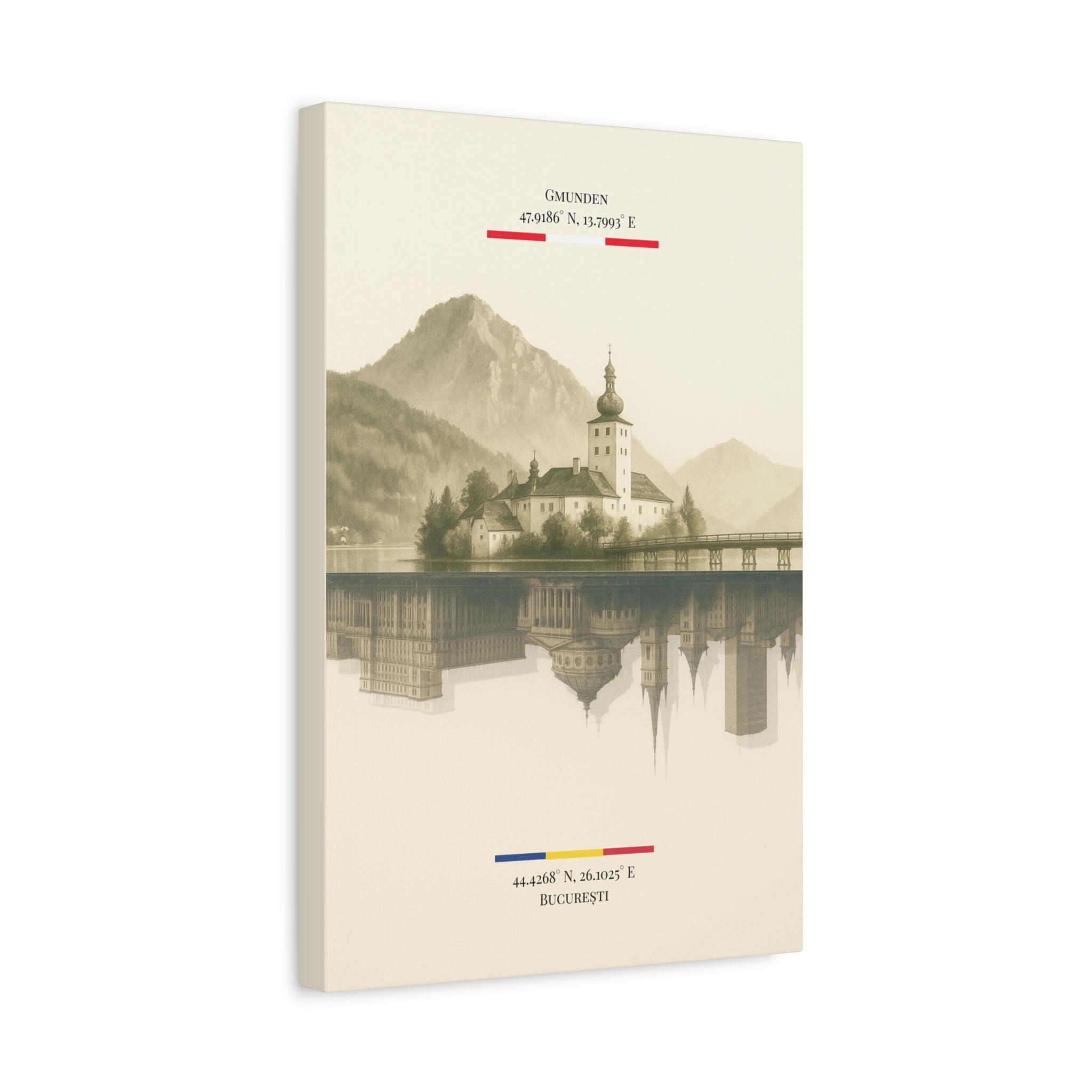 Vintage Sepia Gmunden Bukarest – Fine-Art Illustration | Heimatstadt Collection | Vertical Wall Art