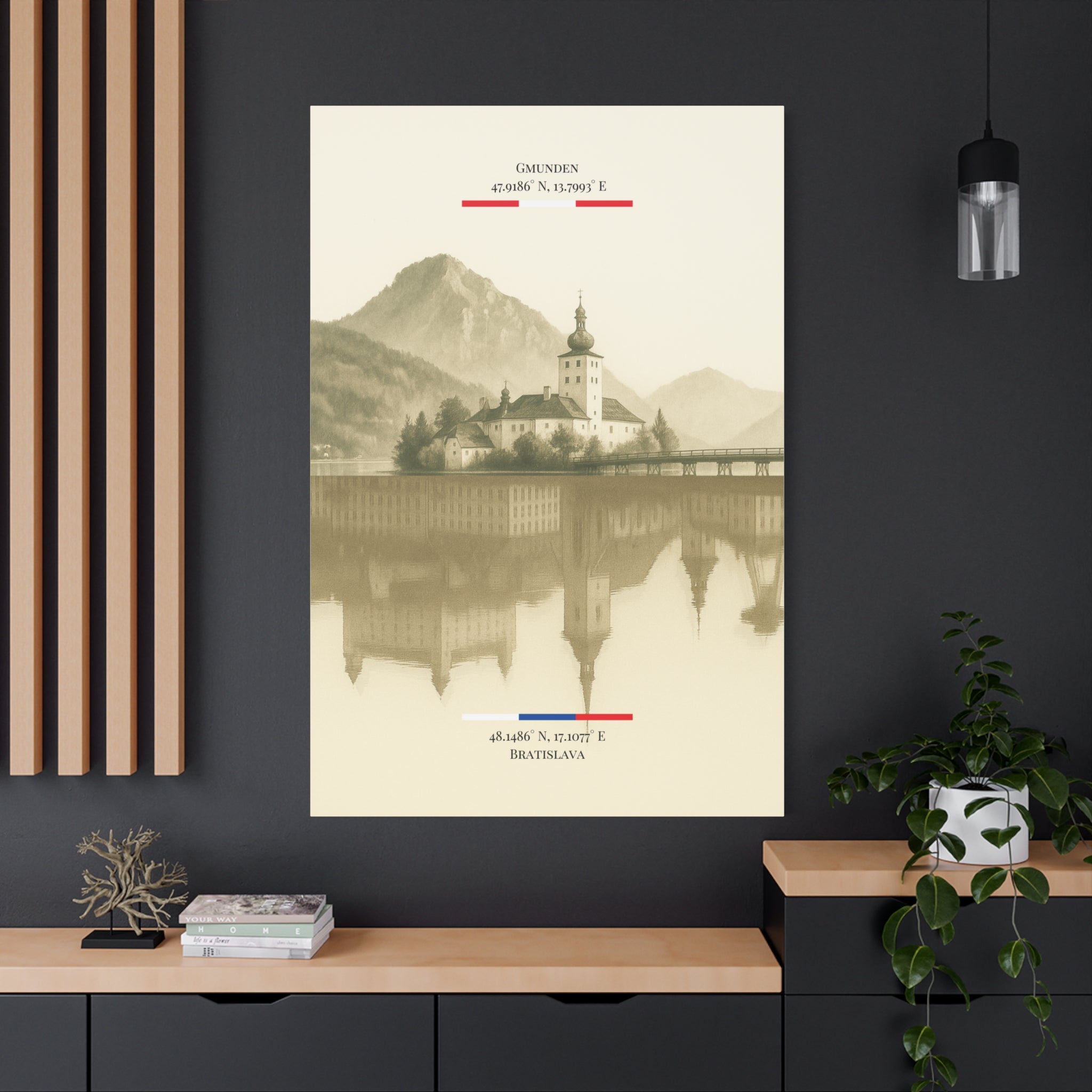 Vintage Sepia Gmunden Bratislava – Fine-Art Illustration | Heimatstadt Collection | Vertical Wall Art