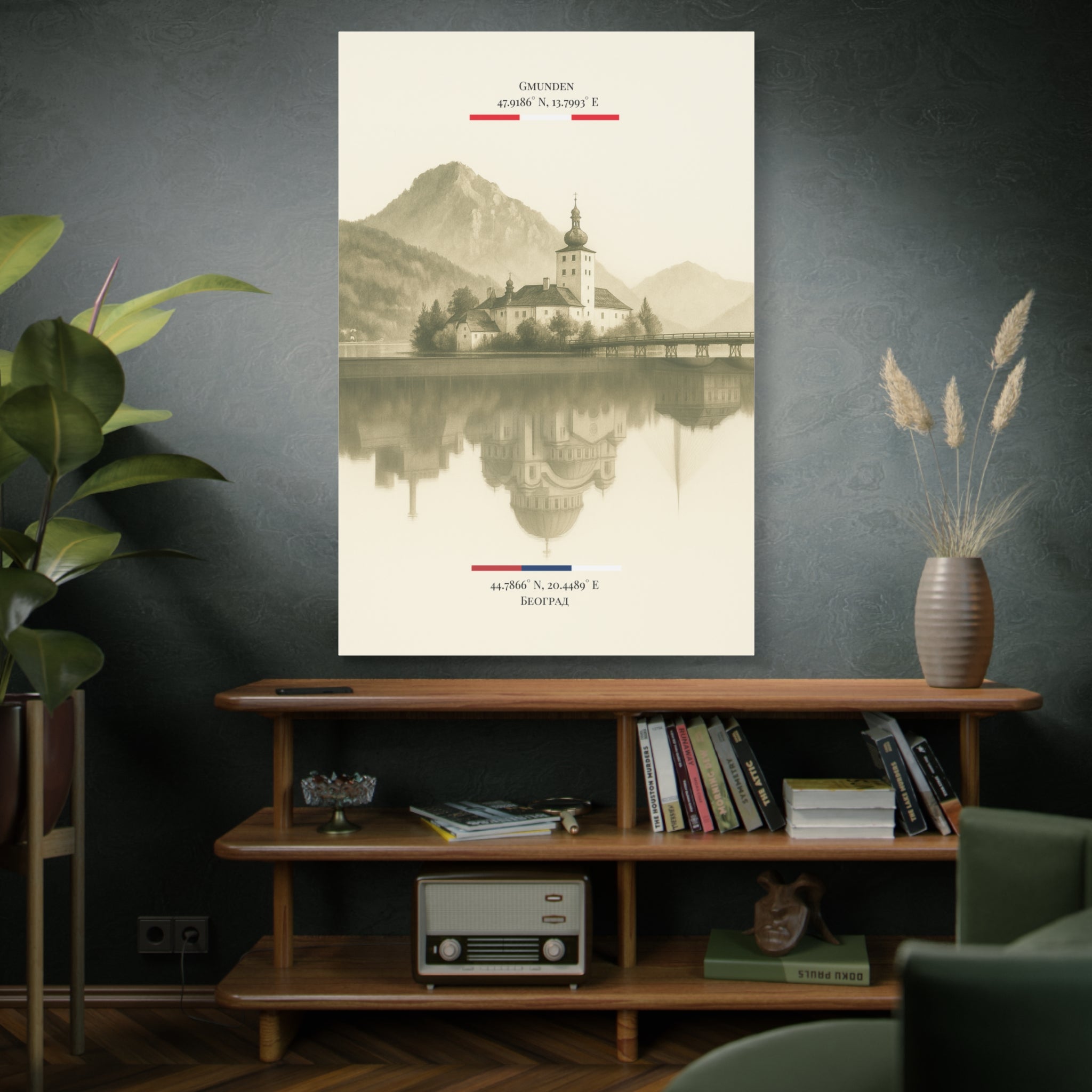 Vintage Sepia Gmunden Belgrade – Fine-Art Illustration | Heimatstadt Collection | Vertical Wall Art