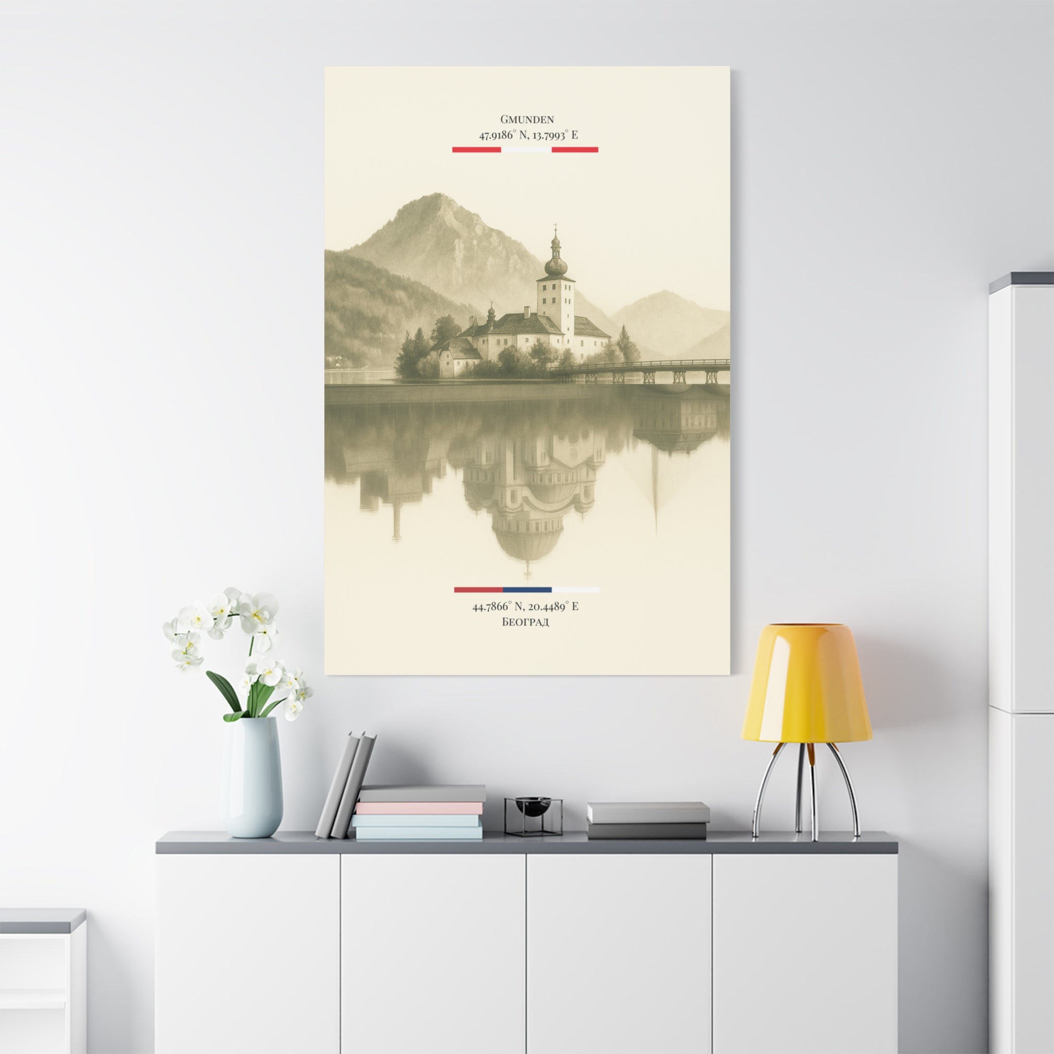 Vintage Sepia Gmunden Belgrade – Fine-Art Illustration | Heimatstadt Collection | Vertical Wall Art