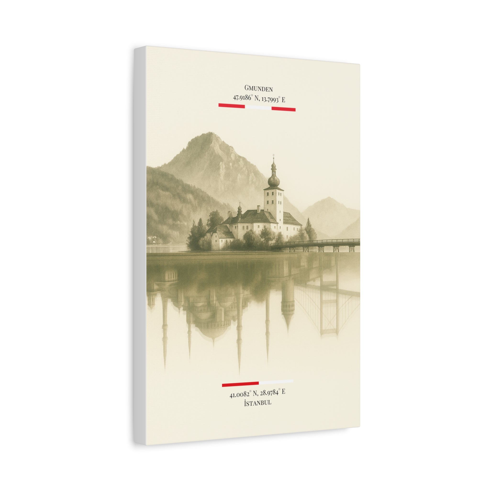 Vintage Sepia Gmunden Istanbul – Fine-Art Illustration | Heimatstadt Collection | Vertical Wall Art