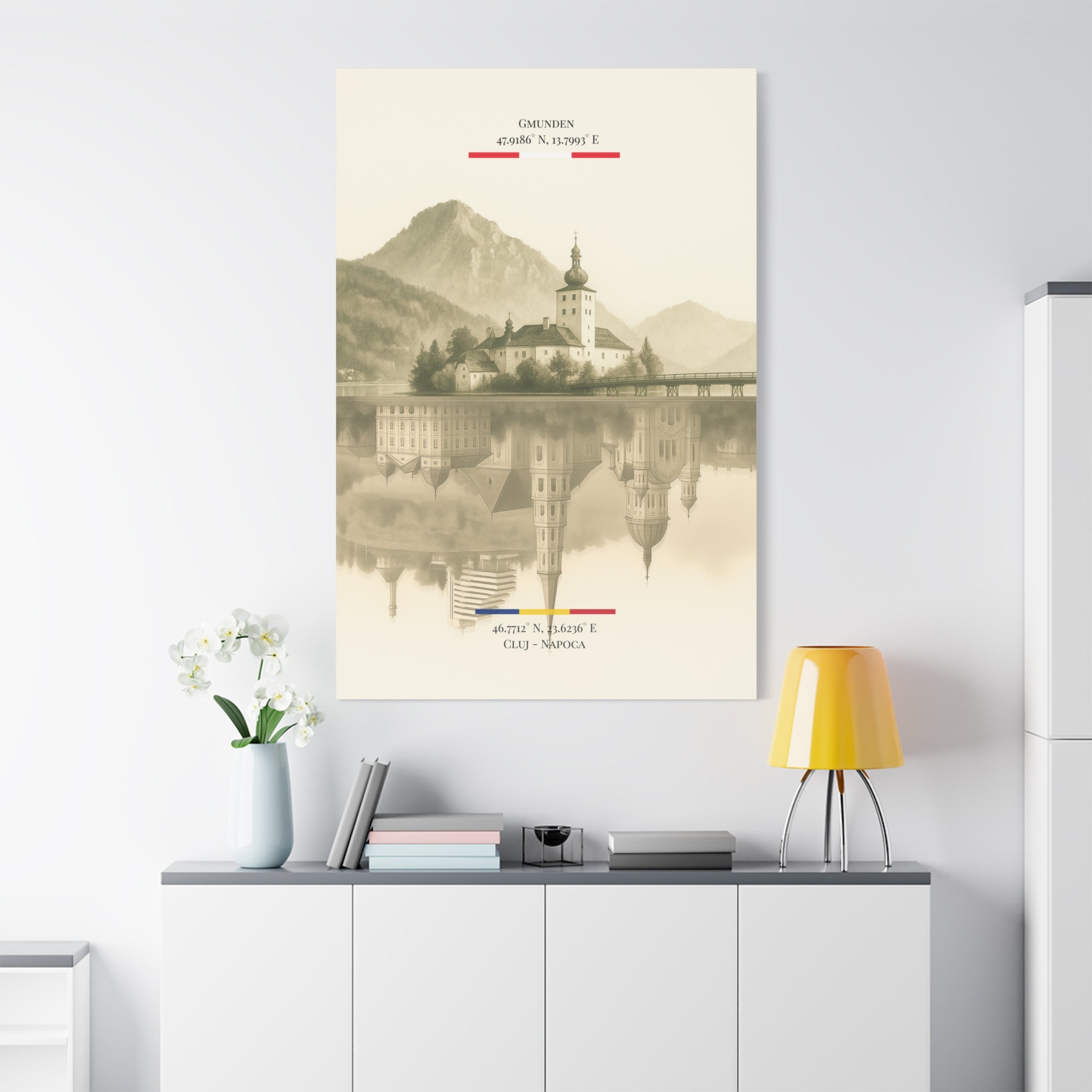 Vintage Sepia Gmunden Cluj – Fine-Art Illustration | Heimatstadt Collection | Vertical Wall Art