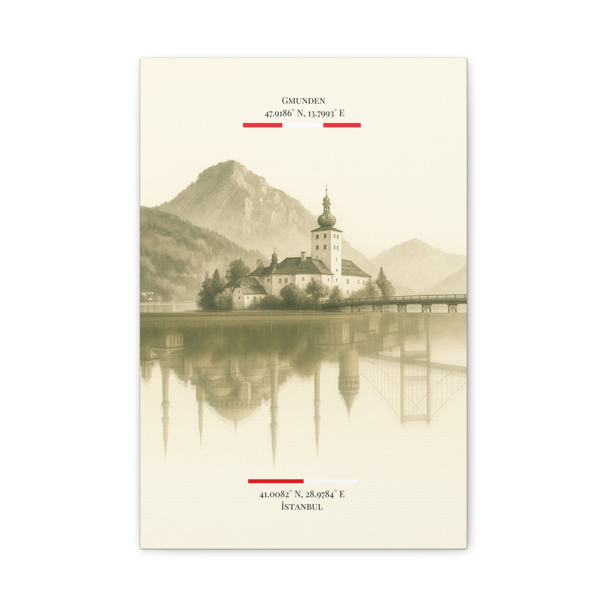 Vintage Sepia Gmunden Istanbul – Fine-Art Illustration | Heimatstadt Collection | Vertical Wall Art