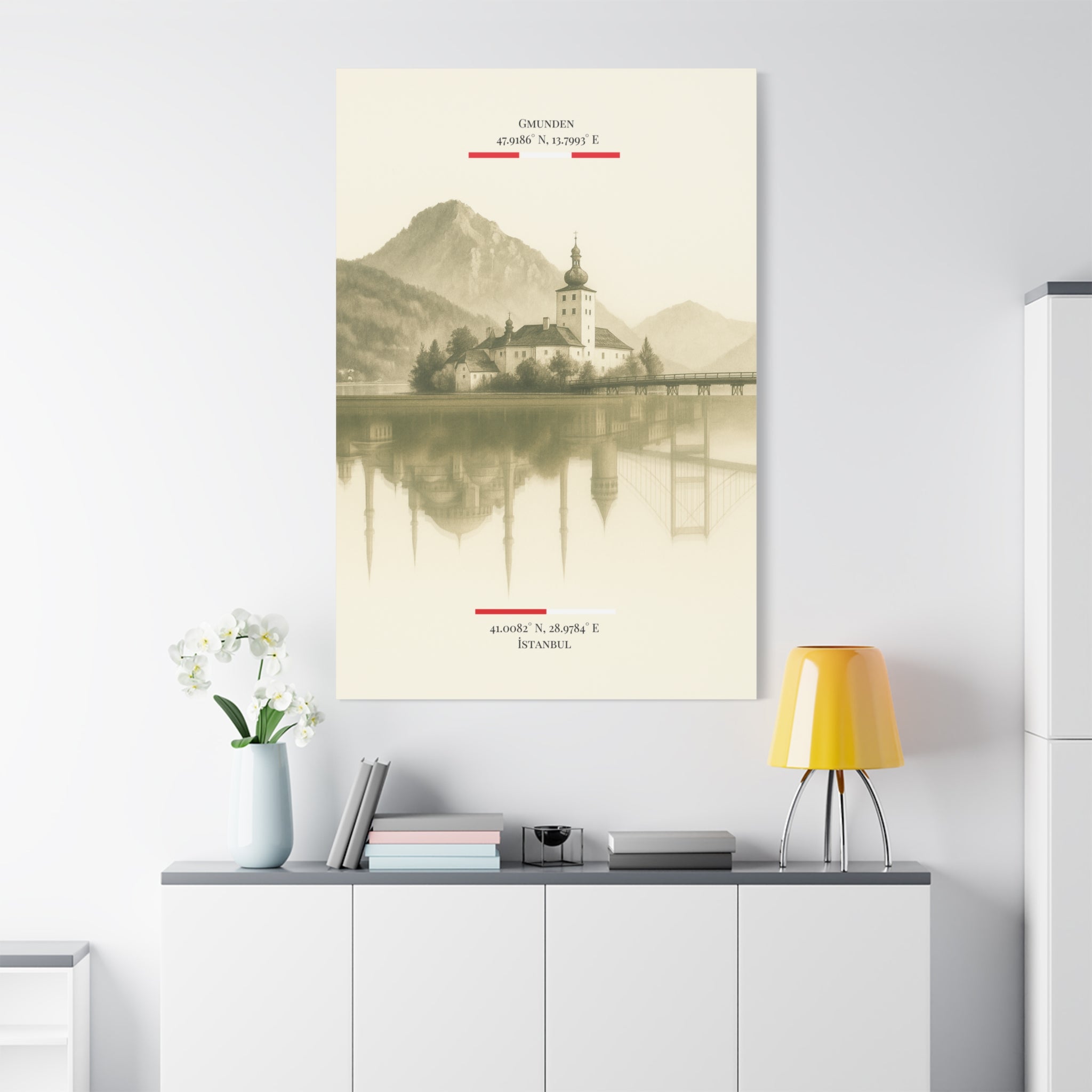 Vintage Sepia Gmunden Istanbul – Fine-Art Illustration | Heimatstadt Collection | Vertical Wall Art