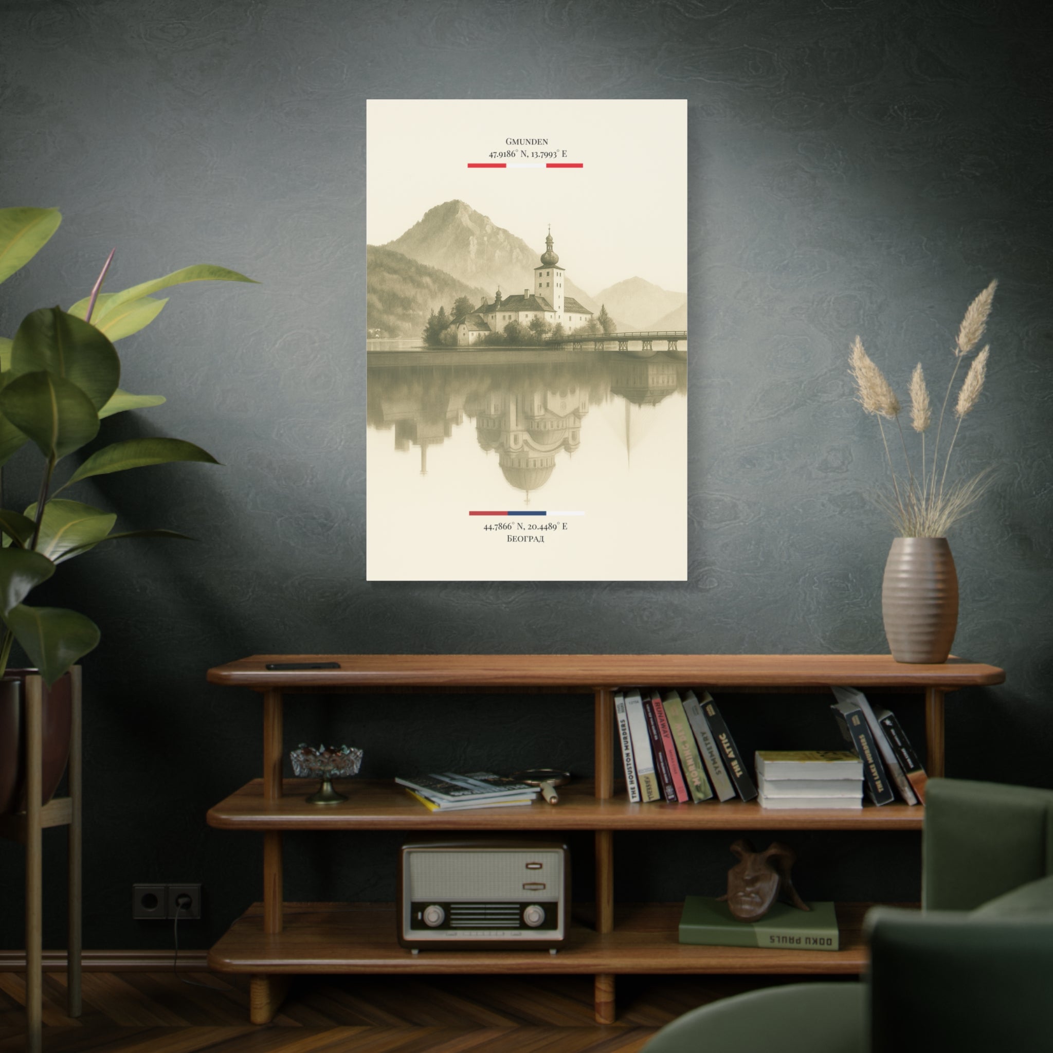 Vintage Sepia Gmunden Belgrade – Fine-Art Illustration | Heimatstadt Collection | Vertical Wall Art