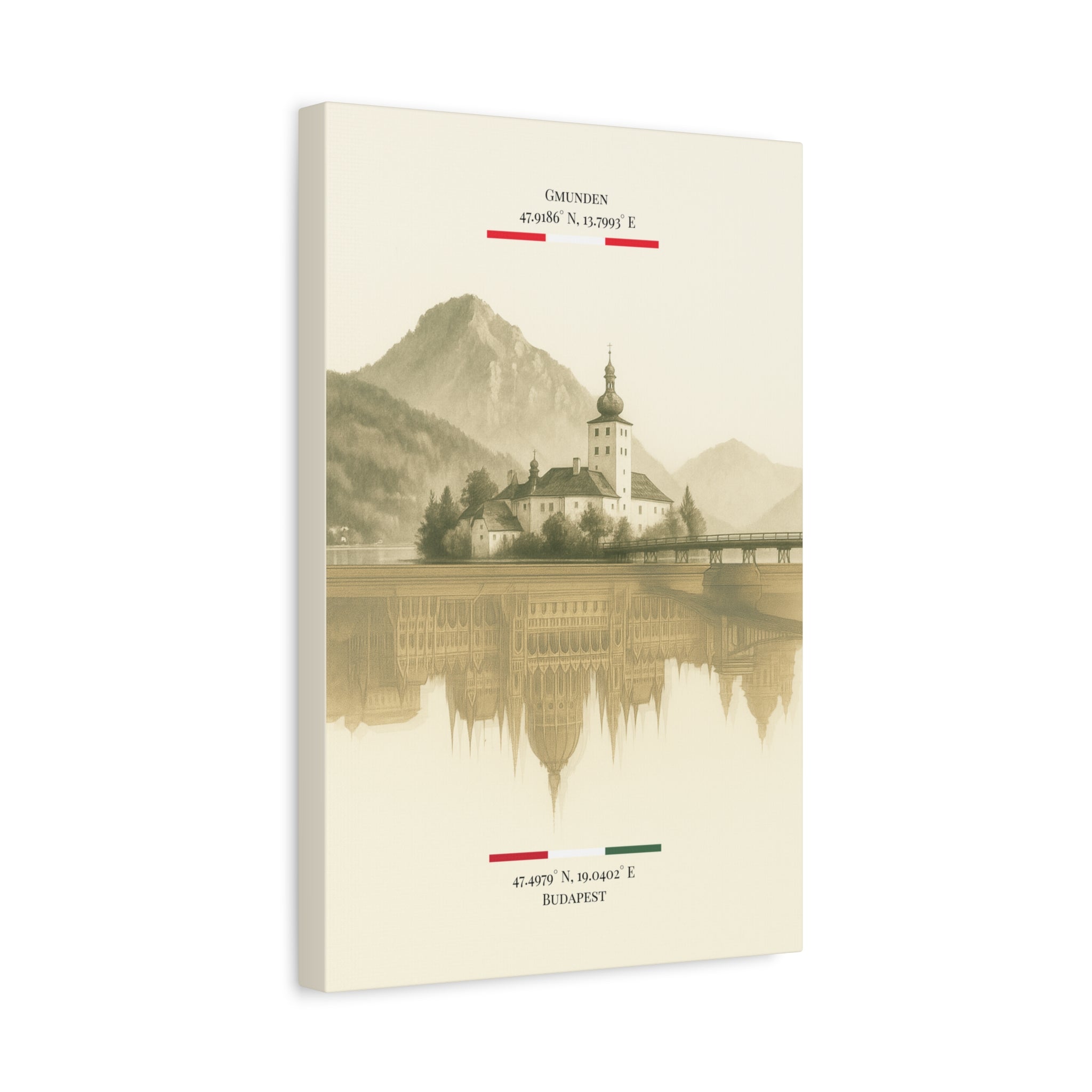 Vintage Sepia Gmunden Budapest – Fine-Art Illustration | Heimatstadt Collection | Vertical Wall Art
