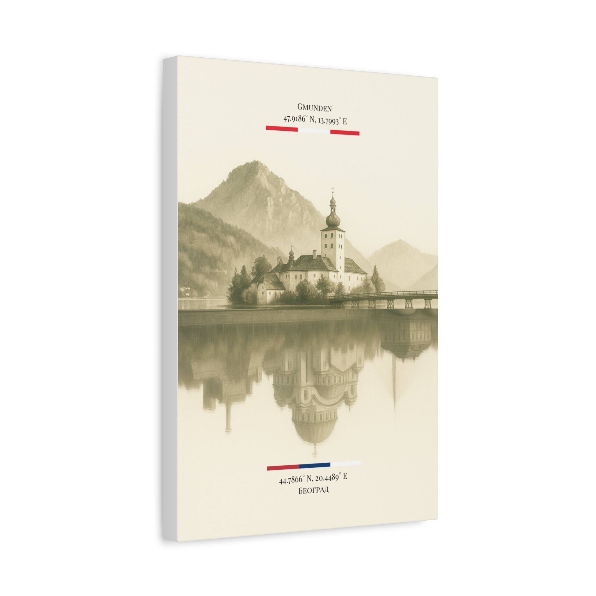 Vintage Sepia Gmunden Belgrade – Fine-Art Illustration | Heimatstadt Collection | Vertical Wall Art