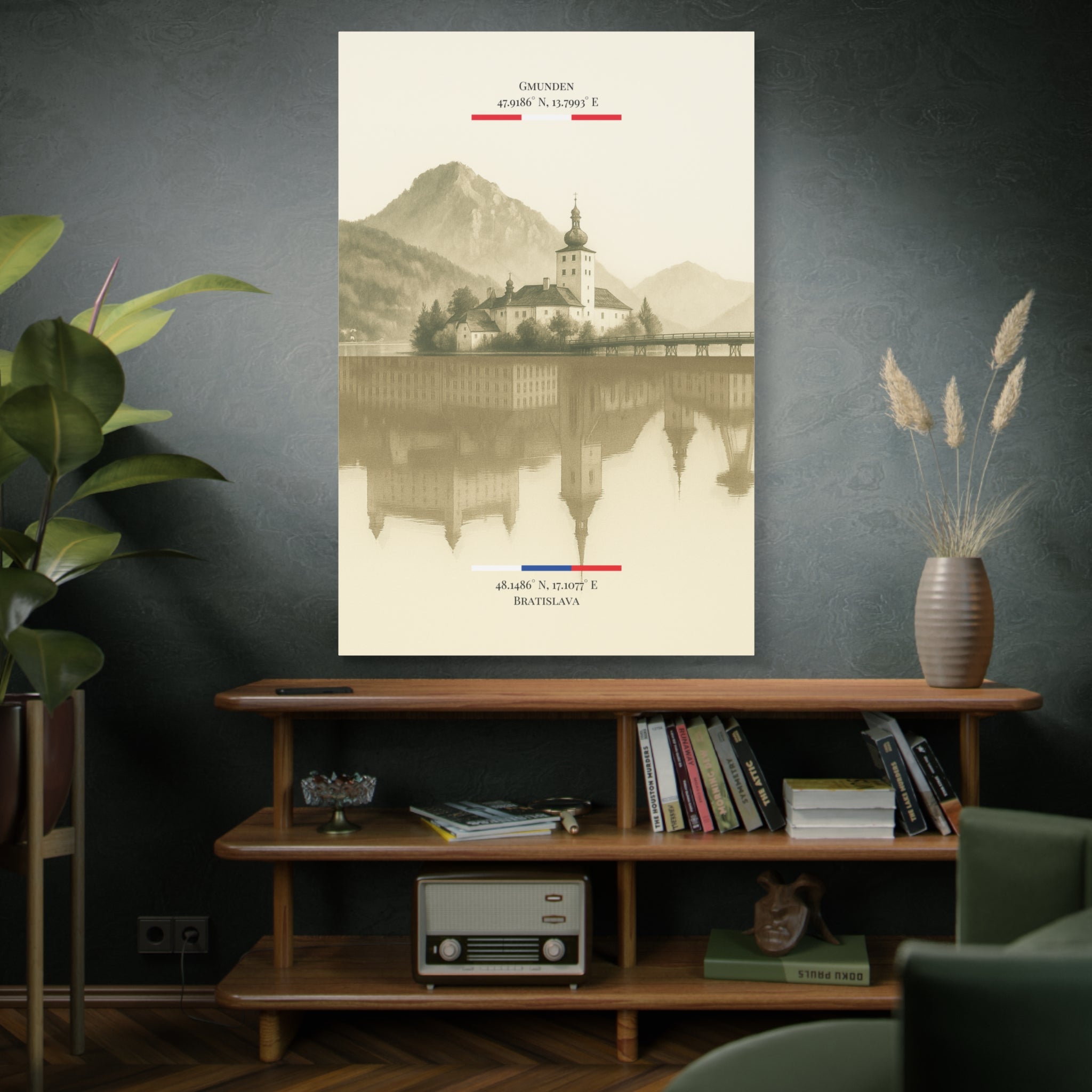 Vintage Sepia Gmunden Bratislava – Fine-Art Illustration | Heimatstadt Collection | Vertical Wall Art