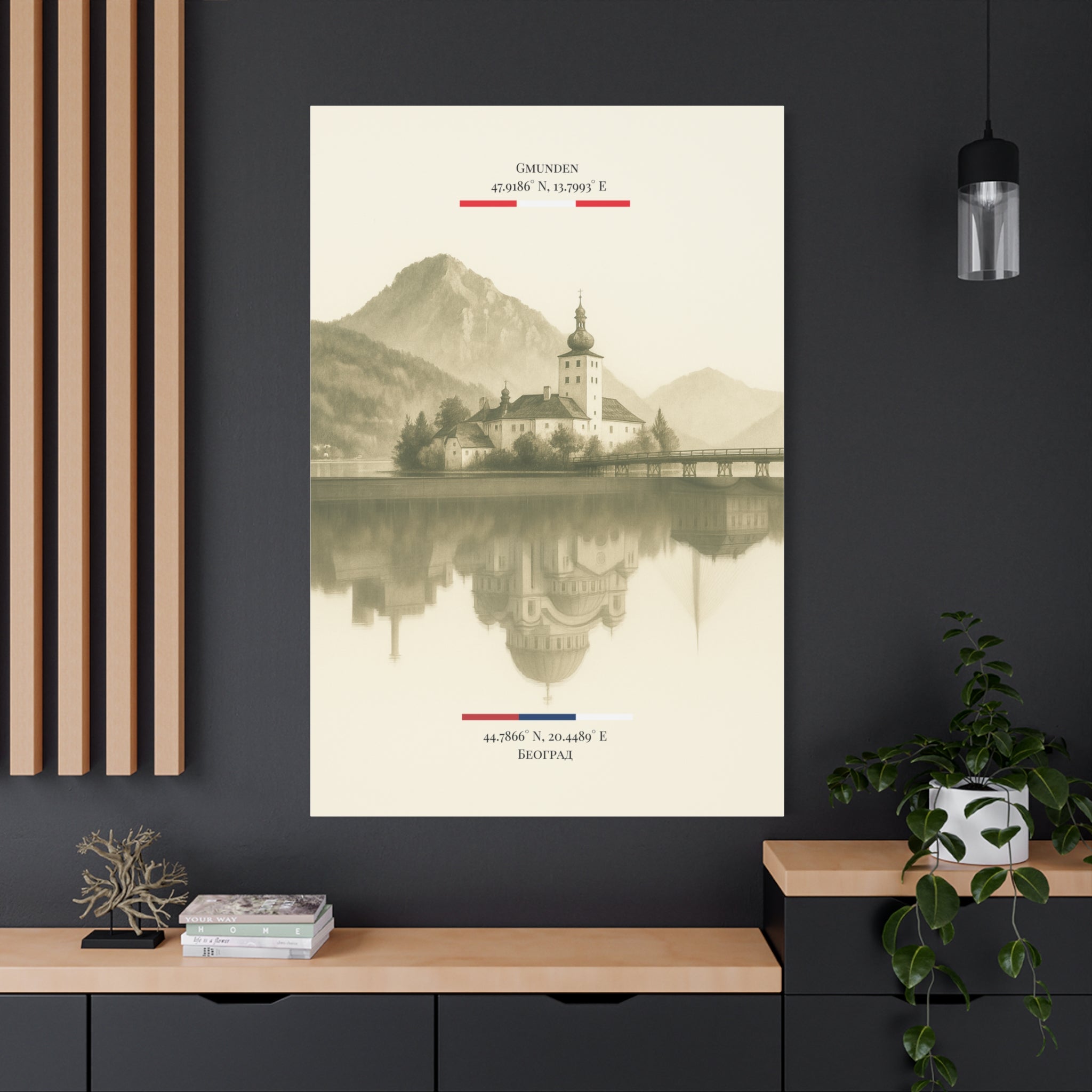 Vintage Sepia Gmunden Belgrade – Fine-Art Illustration | Heimatstadt Collection | Vertical Wall Art