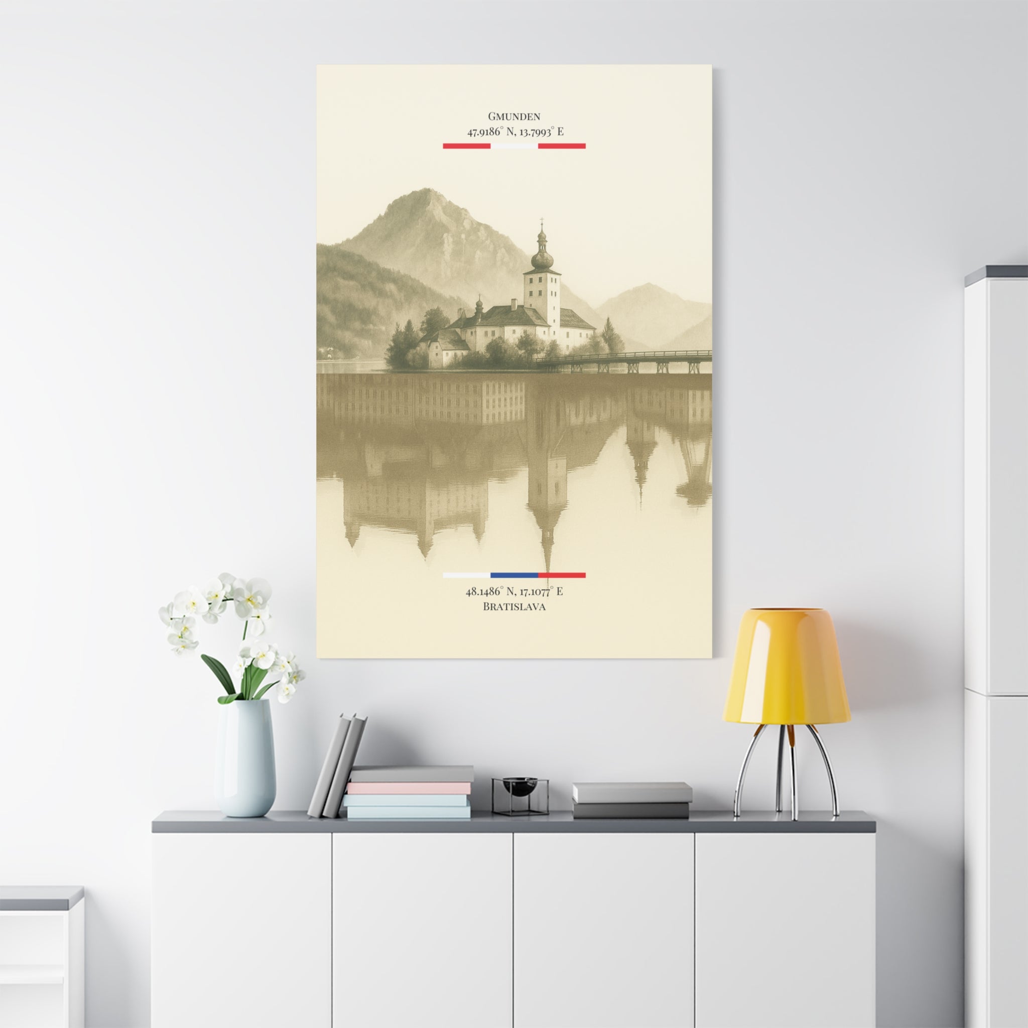 Vintage Sepia Gmunden Bratislava – Fine-Art Illustration | Heimatstadt Collection | Vertical Wall Art