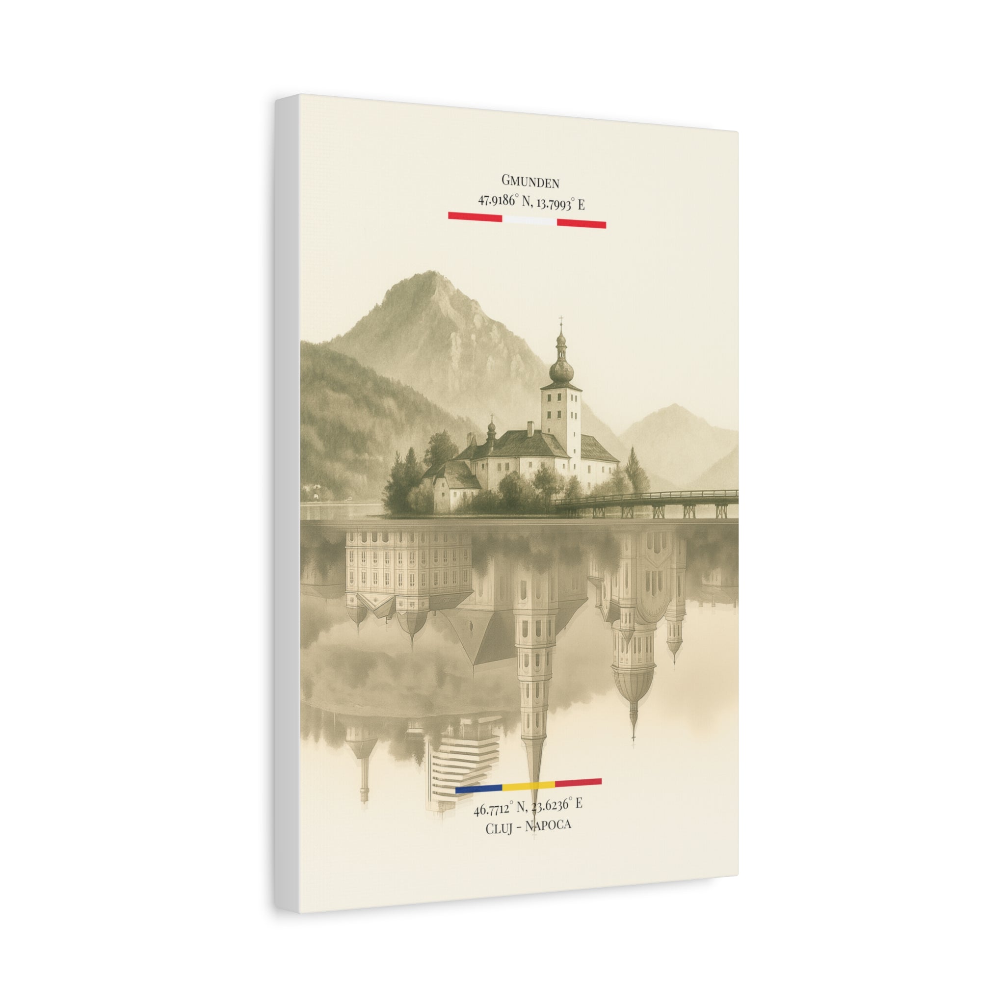 Vintage Sepia Gmunden Cluj – Fine-Art Illustration | Heimatstadt Collection | Vertical Wall Art