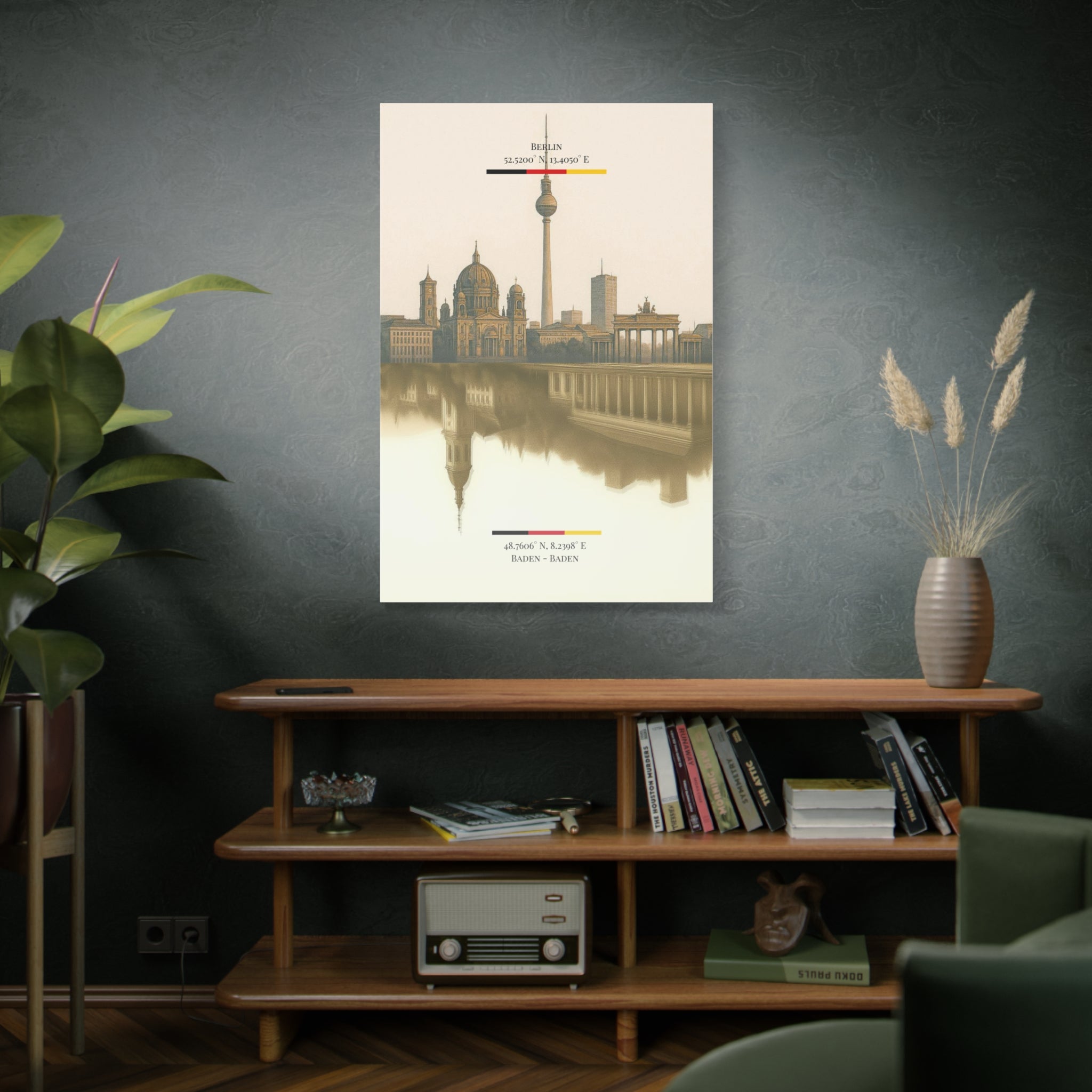 Vintage Sepia Berlin Baden-Baden – Fine-Art Illustration | Heimatstadt Collection | Vertical Wall Art