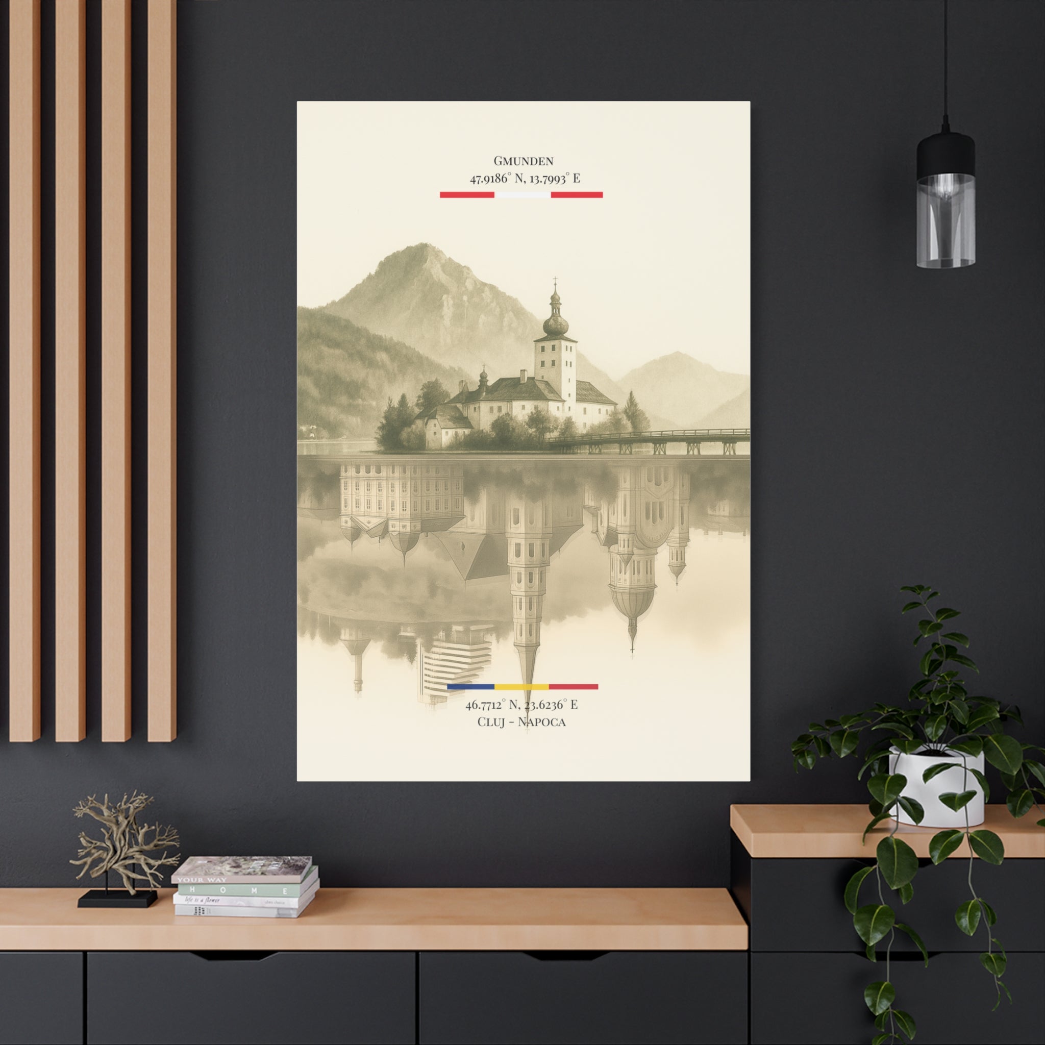 Vintage Sepia Gmunden Cluj – Fine-Art Illustration | Heimatstadt Collection | Vertical Wall Art