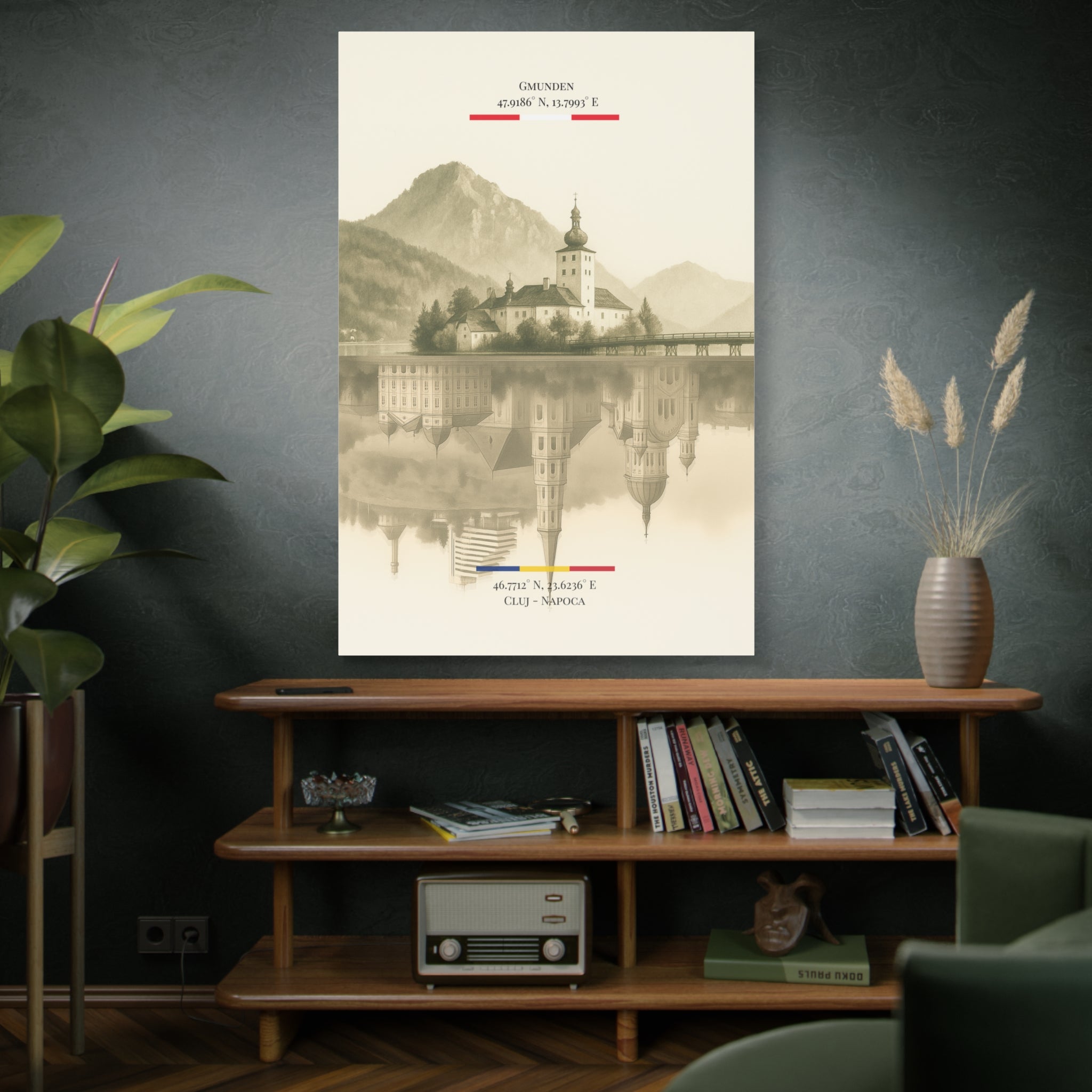 Vintage Sepia Gmunden Cluj – Fine-Art Illustration | Heimatstadt Collection | Vertical Wall Art