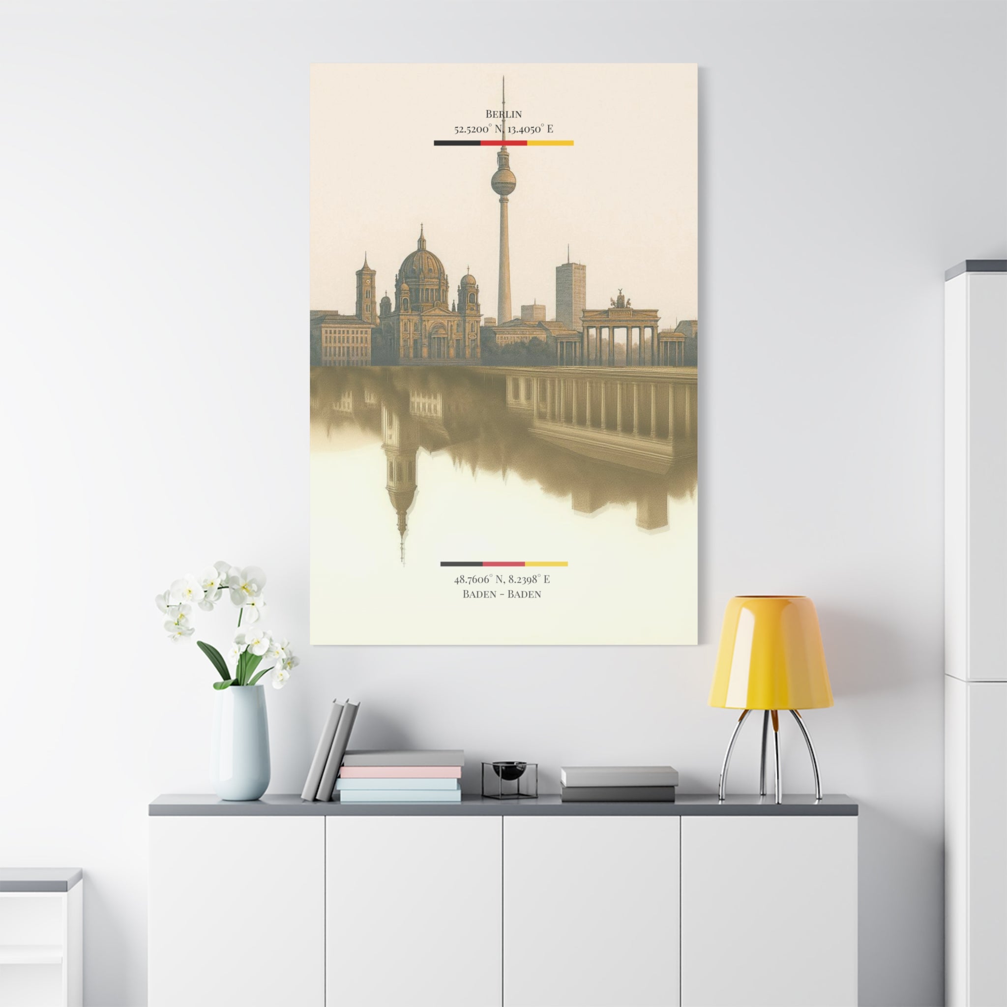 Vintage Sepia Berlin Baden-Baden – Fine-Art Illustration | Heimatstadt Collection | Vertical Wall Art