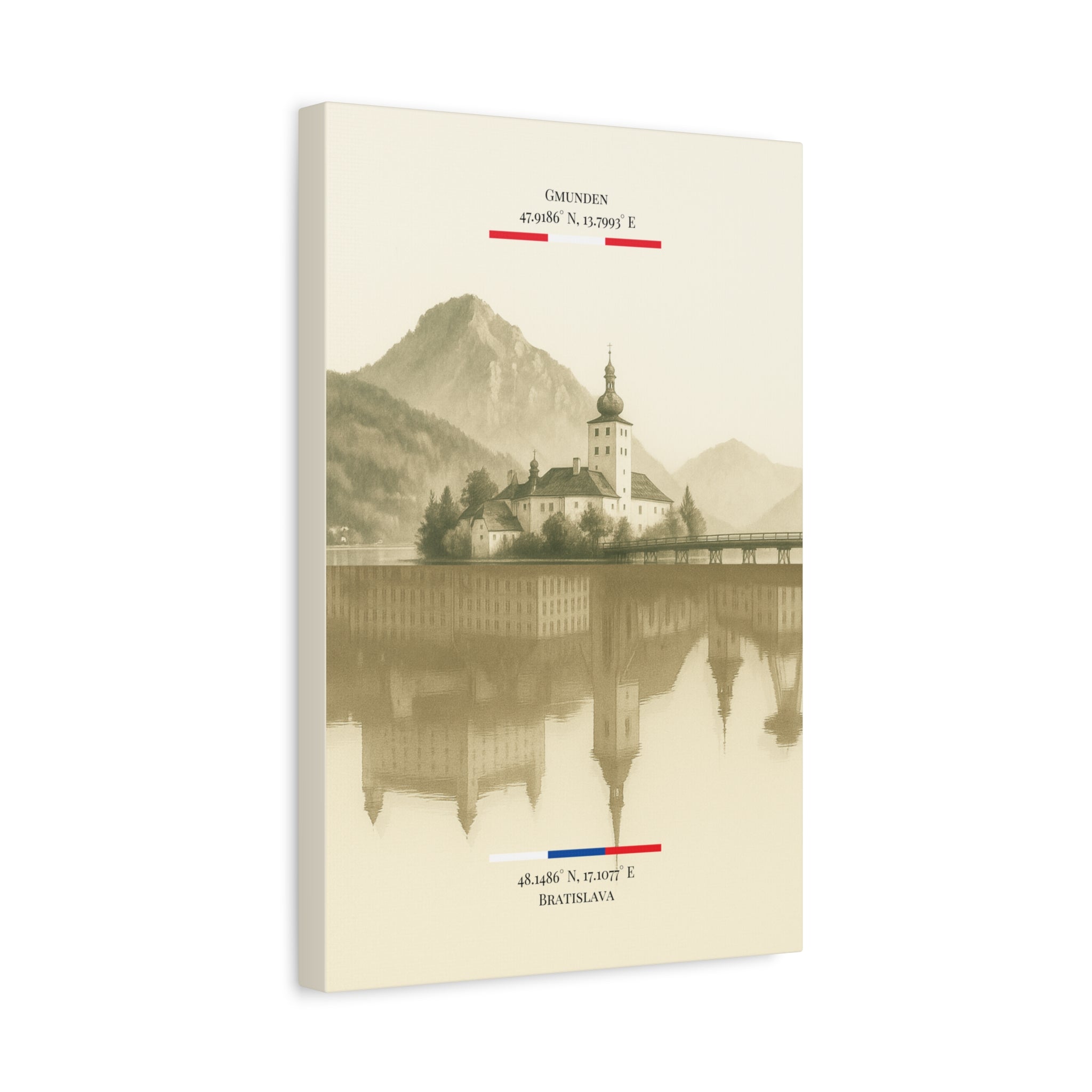 Vintage Sepia Gmunden Bratislava – Fine-Art Illustration | Heimatstadt Collection | Vertical Wall Art
