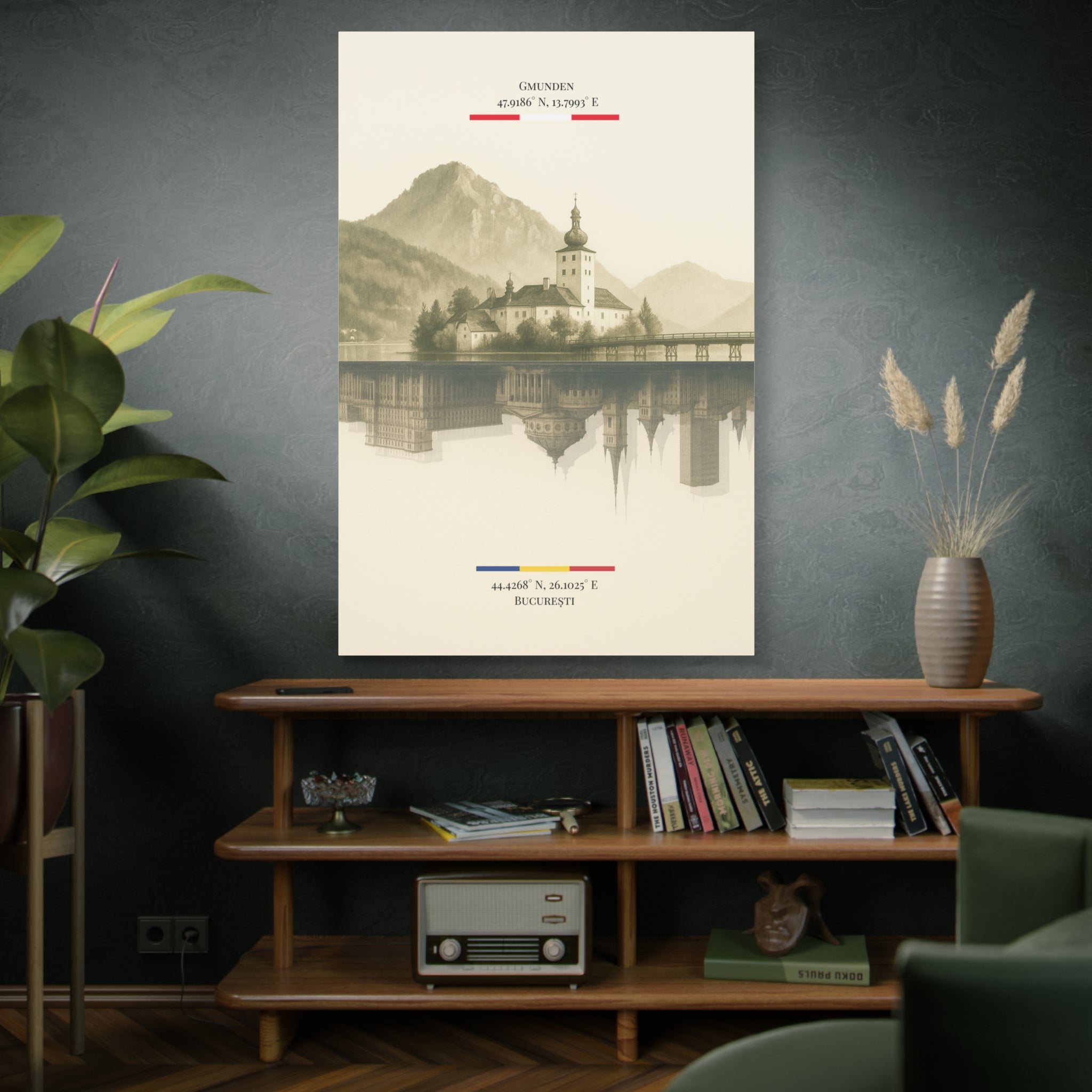 Vintage Sepia Gmunden Bukarest – Fine-Art Illustration | Heimatstadt Collection | Vertical Wall Art