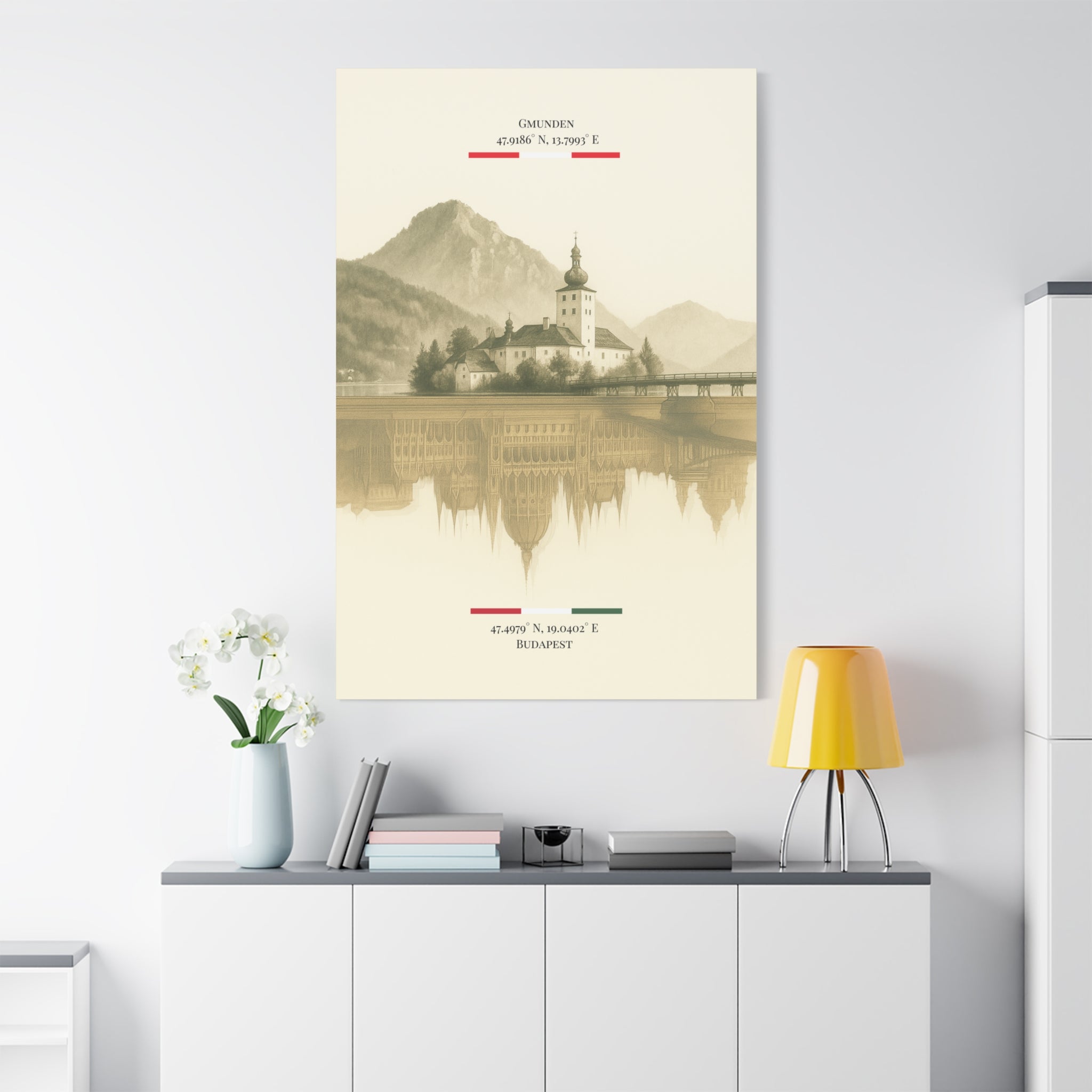 Vintage Sepia Gmunden Budapest – Fine-Art Illustration | Heimatstadt Collection | Vertical Wall Art