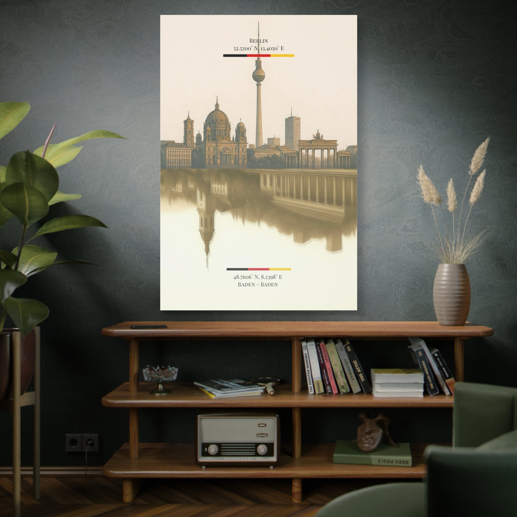 Vintage Sepia Berlin Baden-Baden – Fine-Art Illustration | Heimatstadt Collection | Vertical Wall Art