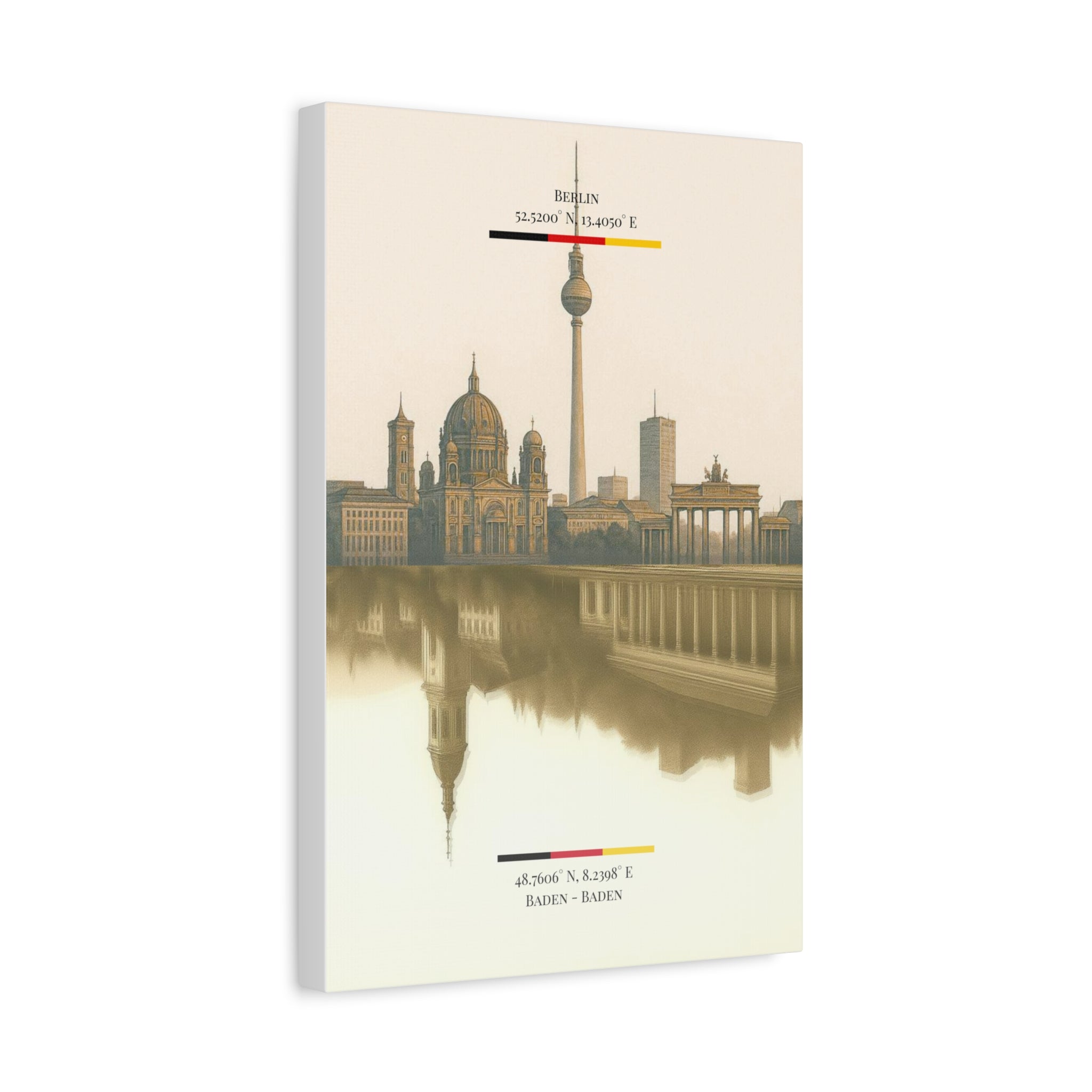 Vintage Sepia Berlin Baden-Baden – Fine-Art Illustration | Heimatstadt Collection | Vertical Wall Art