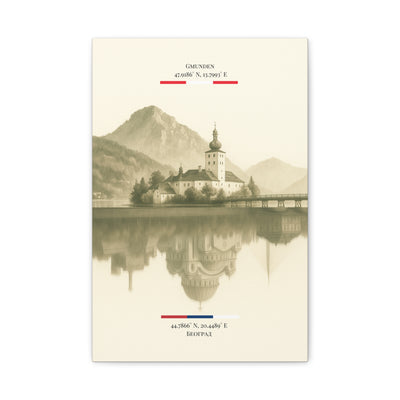 Vintage Sepia Gmunden Belgrade – Fine-Art Illustration | Heimatstadt Collection | Vertical Wall Art