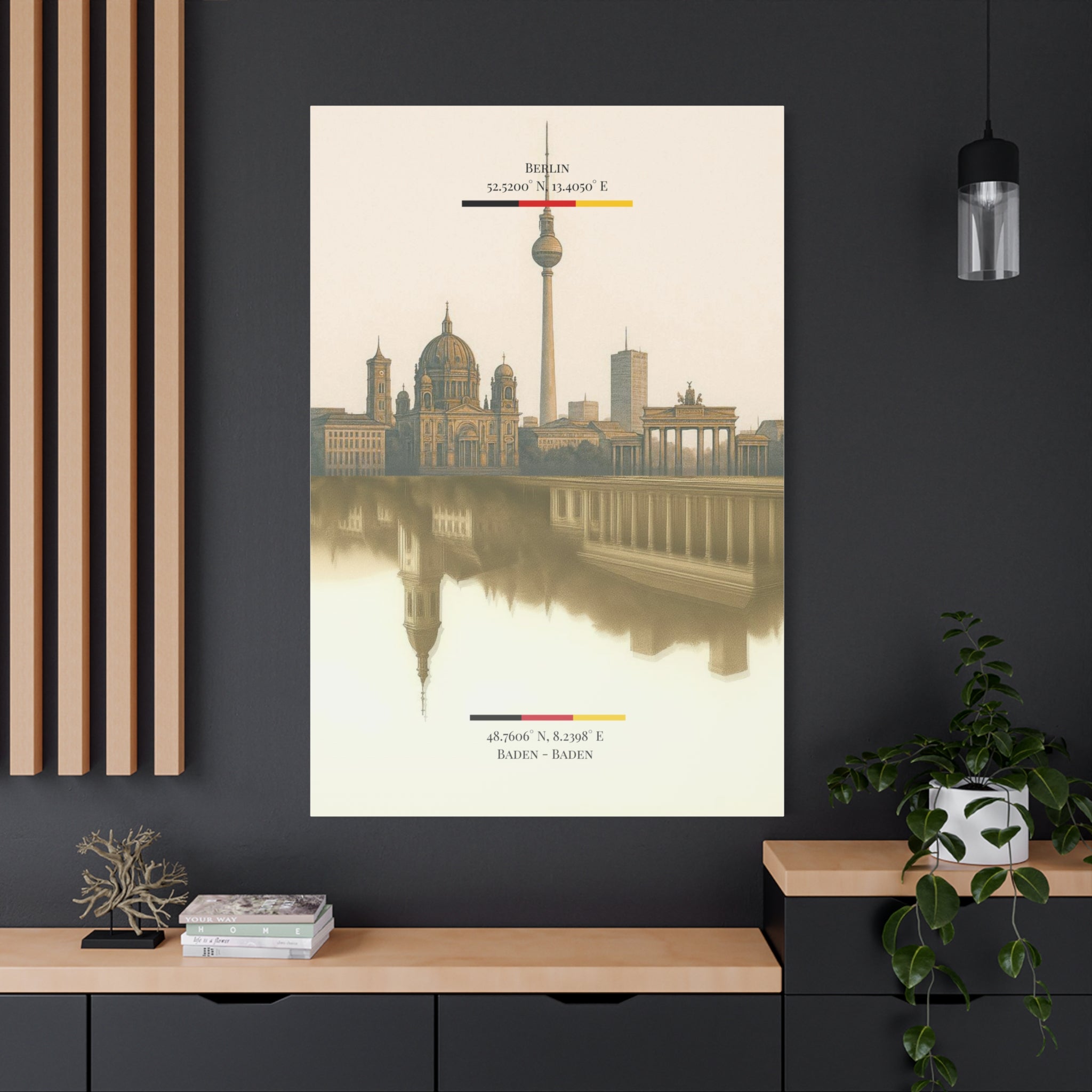 Vintage Sepia Berlin Baden-Baden – Fine-Art Illustration | Heimatstadt Collection | Vertical Wall Art