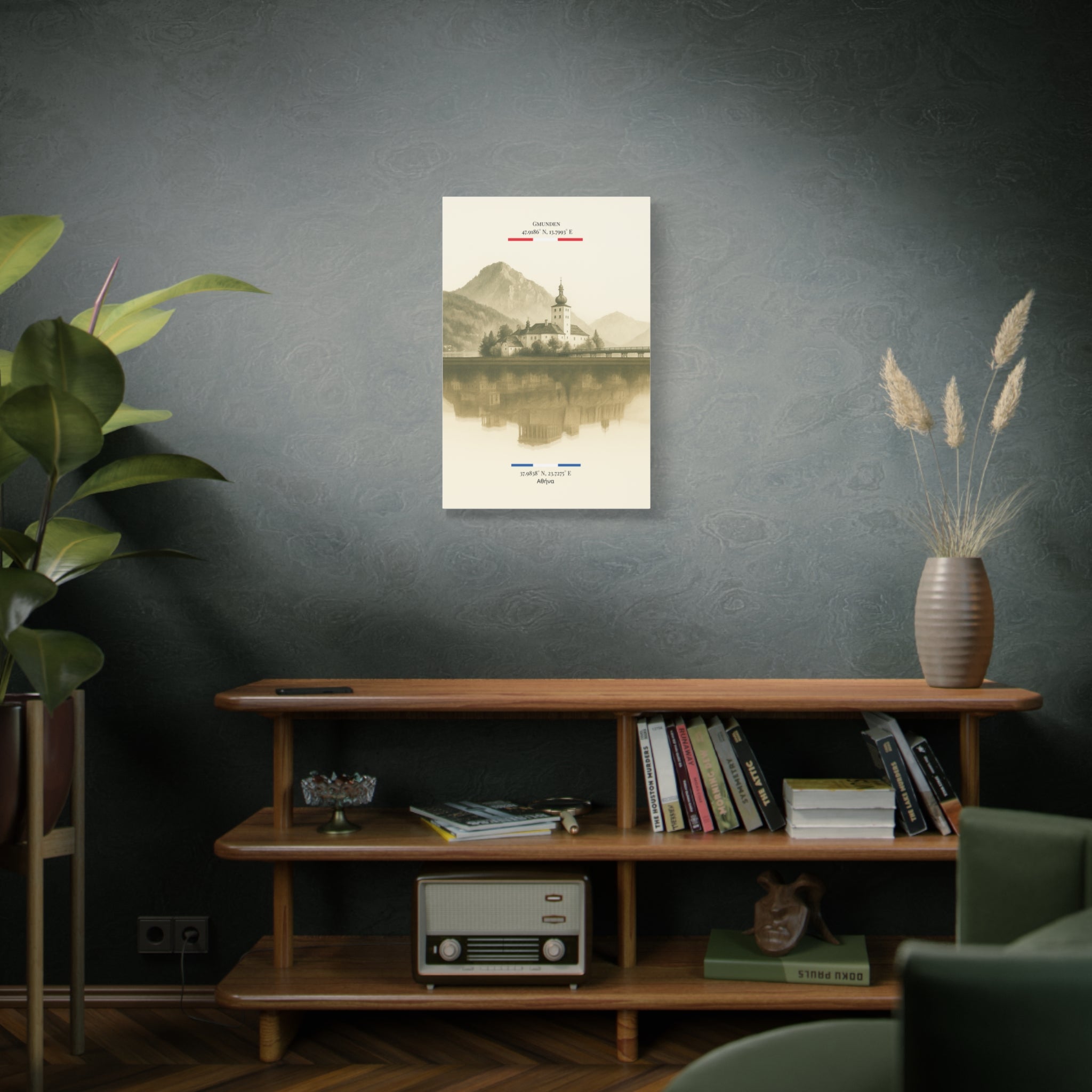 Vintage Sepia Gmunden Athens – Fine-Art Illustration | Heimatstadt Collection | Vertical Wall Art