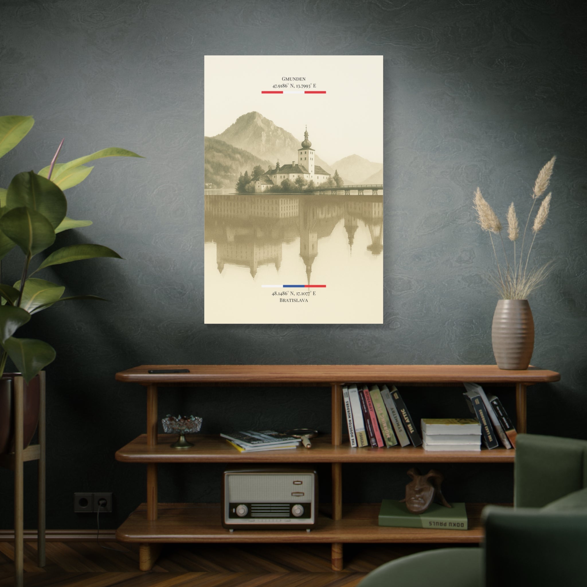 Vintage Sepia Gmunden Bratislava – Fine-Art Illustration | Heimatstadt Collection | Vertical Wall Art