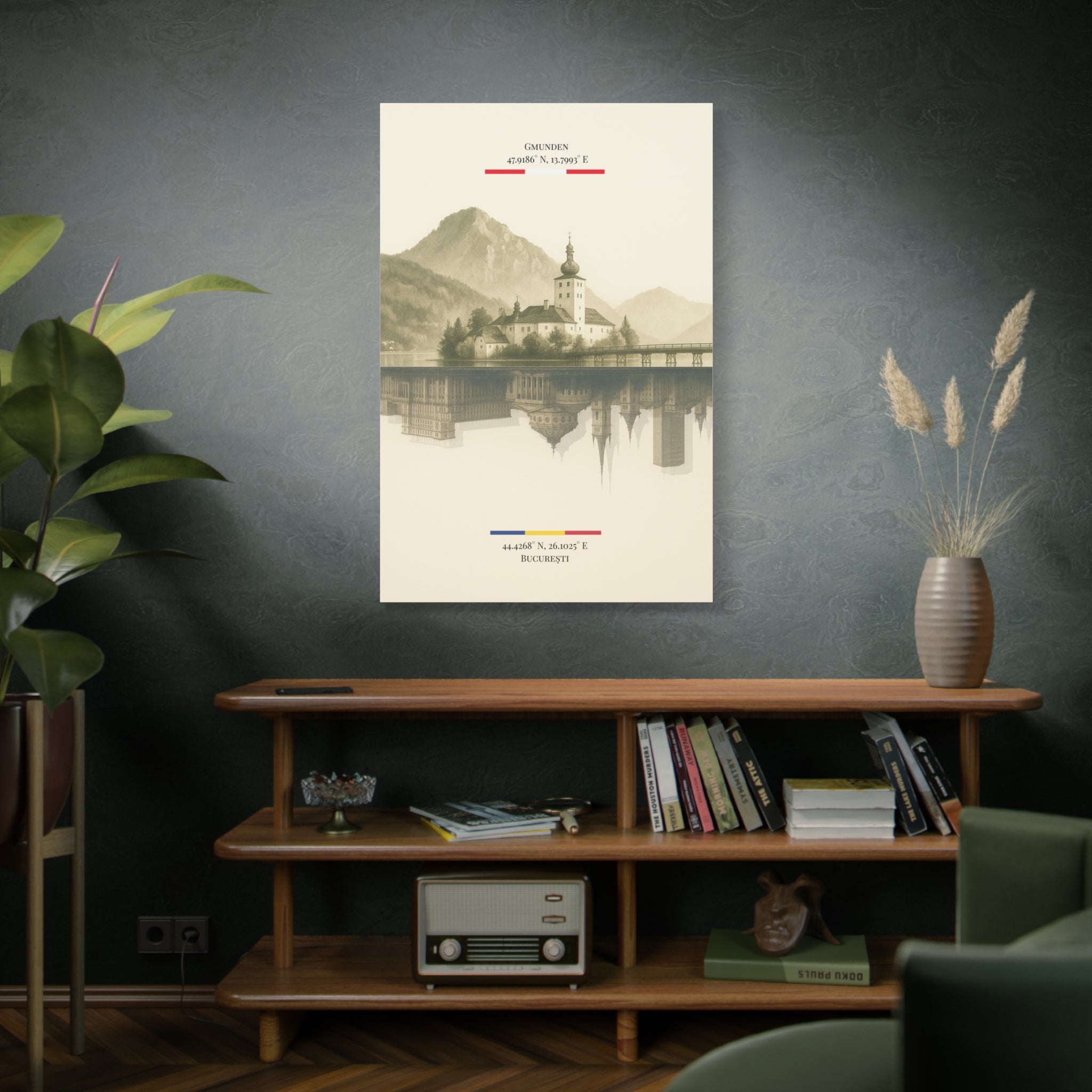 Vintage Sepia Gmunden Bukarest – Fine-Art Illustration | Heimatstadt Collection | Vertical Wall Art