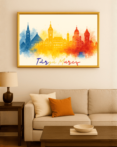 Târgu Mureș Skyline – Framed Canvas Wall Art with Historic Grace